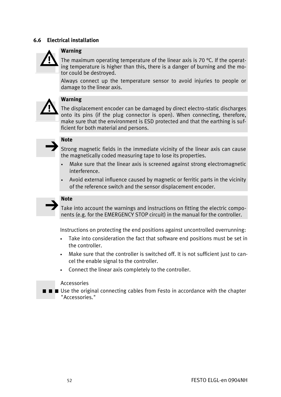 Lectrical installation | Festo Линейный привод ELGL-LAS User Manual | Page 53 / 216