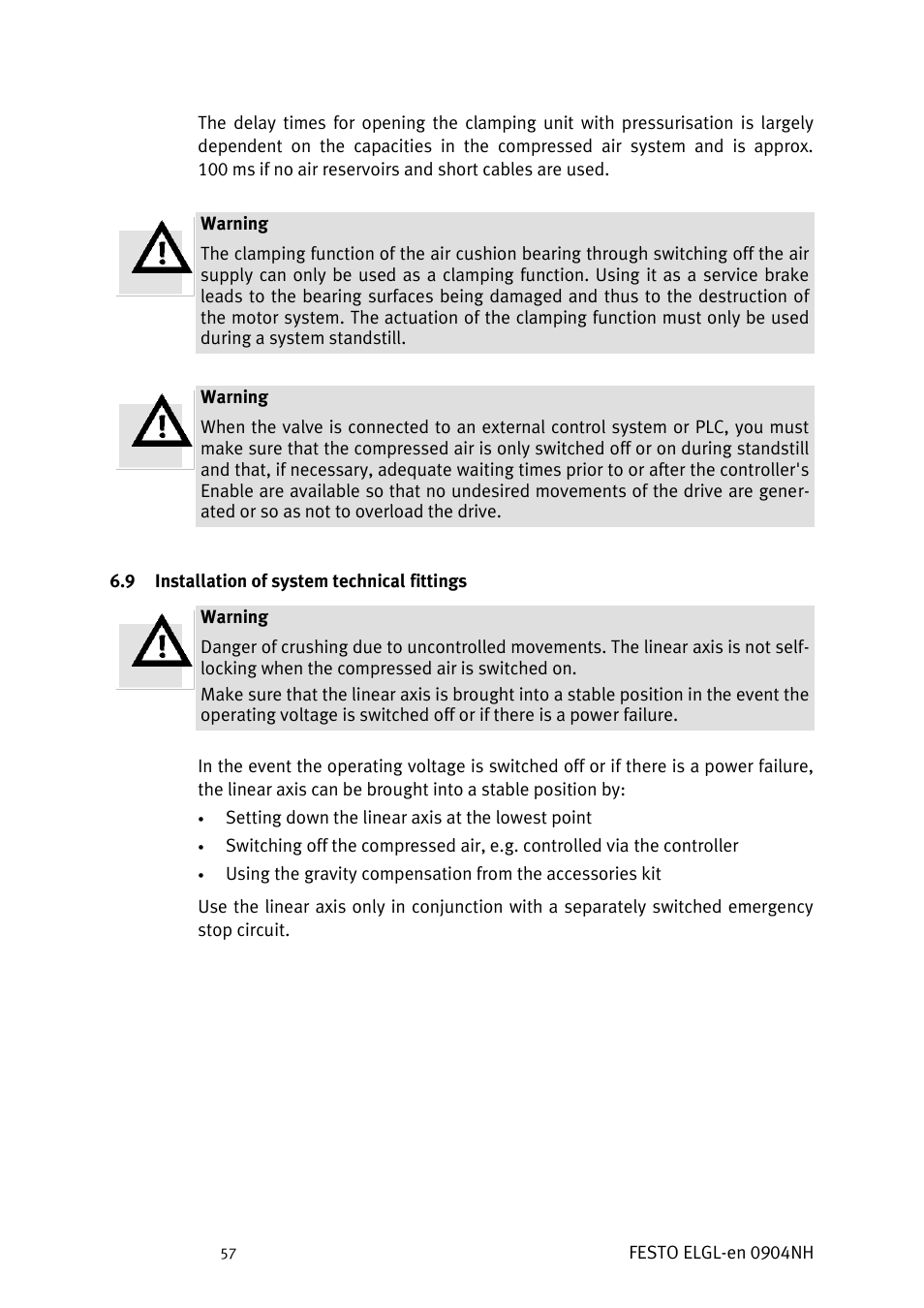 Nstallation of system technical fittings | Festo Линейный привод ELGL-LAS User Manual | Page 58 / 216