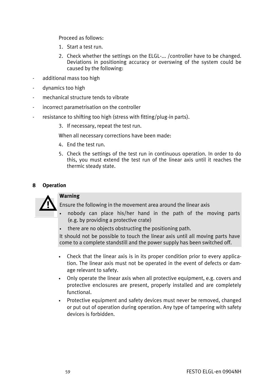 Operation | Festo Линейный привод ELGL-LAS User Manual | Page 60 / 216