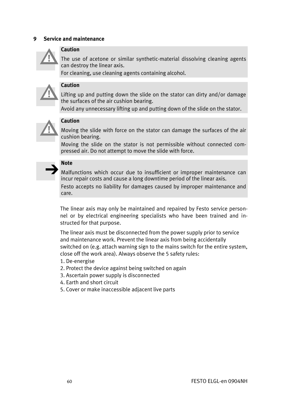 Service and maintenance | Festo Линейный привод ELGL-LAS User Manual | Page 61 / 216