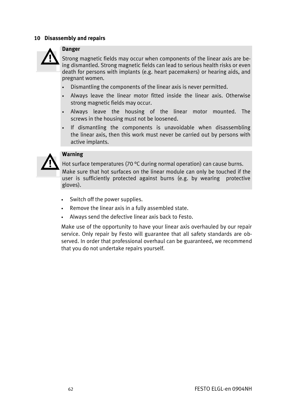 Disassembly and repairs | Festo Линейный привод ELGL-LAS User Manual | Page 63 / 216