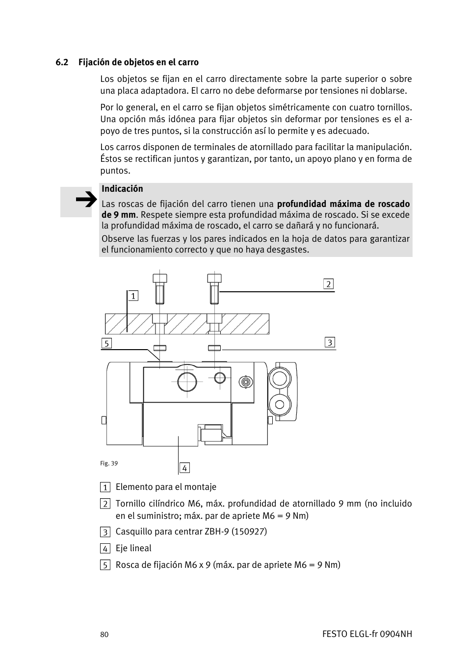 Ijación de objetos en el carro | Festo Линейный привод ELGL-LAS User Manual | Page 81 / 216