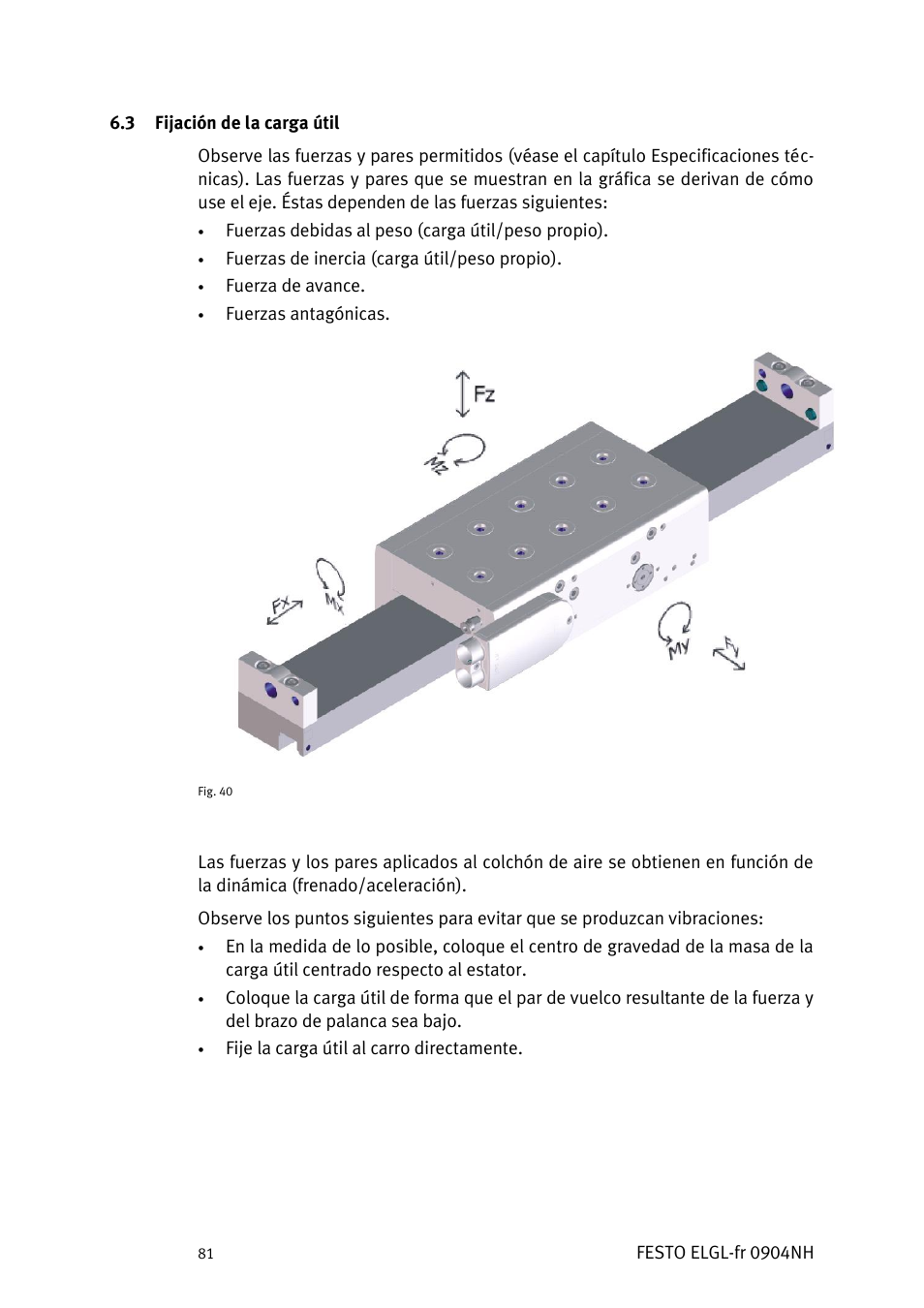 Ijación de la carga útil | Festo Линейный привод ELGL-LAS User Manual | Page 82 / 216