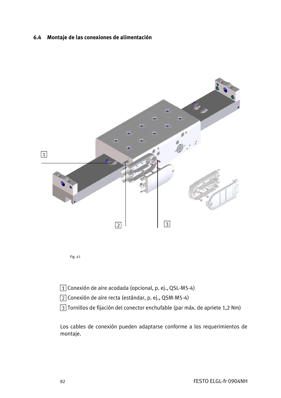 Ontaje de las conexiones de alimentación | Festo Линейный привод ELGL-LAS User Manual | Page 83 / 216
