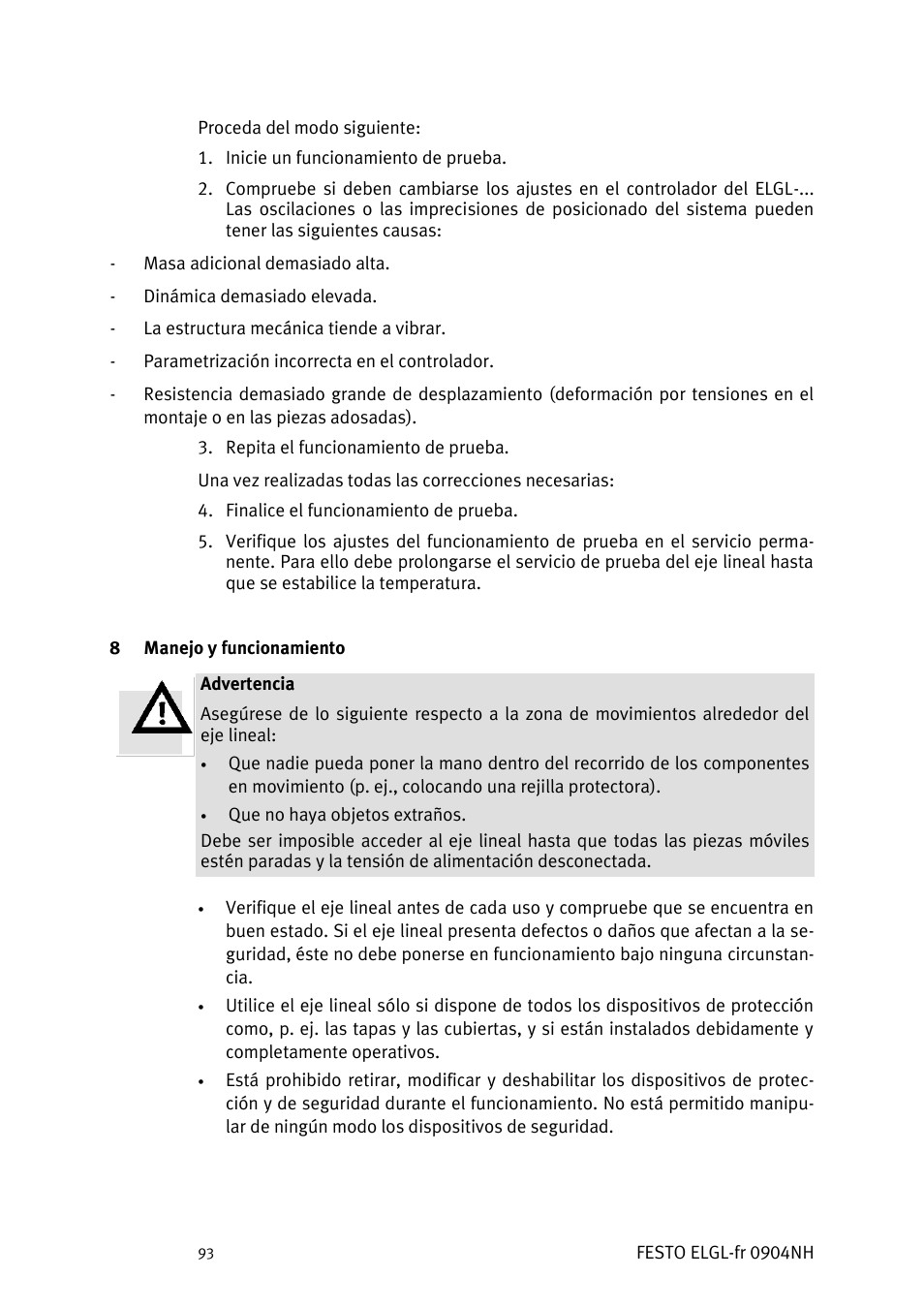 Manejo y funcionamiento | Festo Линейный привод ELGL-LAS User Manual | Page 94 / 216