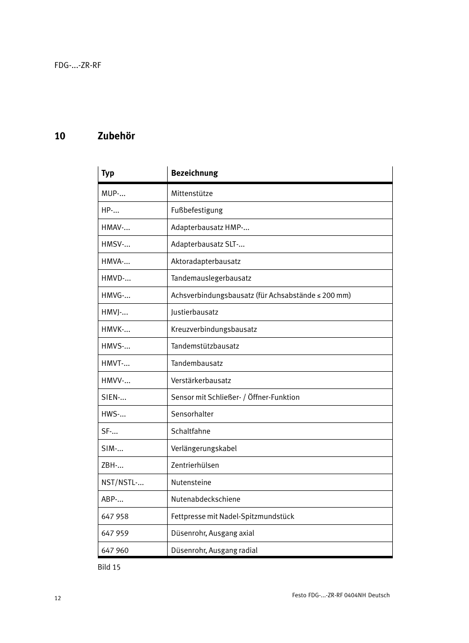 10 zubehör | Festo Пассивные нправляющиеFDG-ZR-RF User Manual | Page 12 / 76