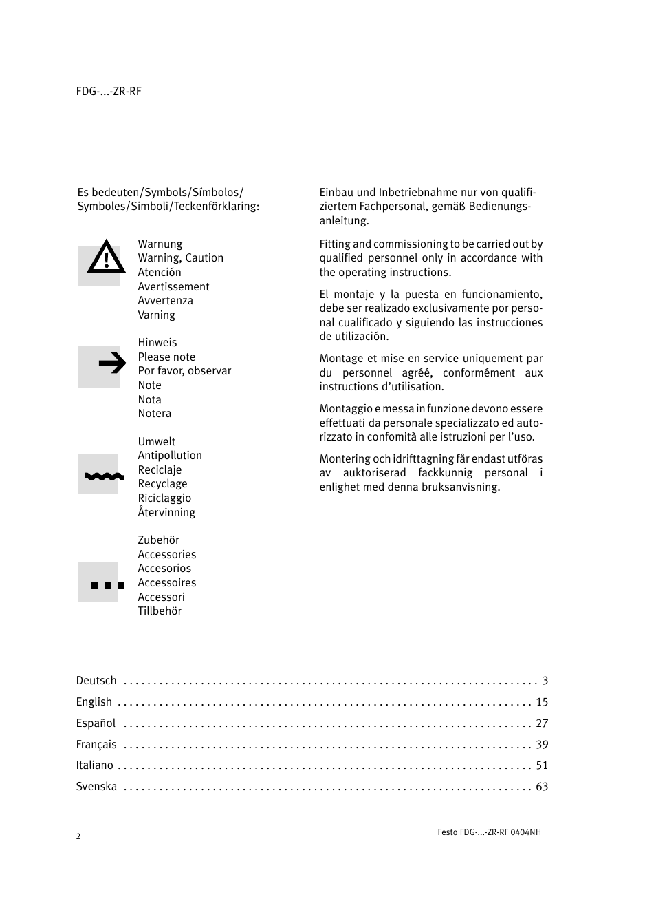 Festo Пассивные нправляющиеFDG-ZR-RF User Manual | Page 2 / 76