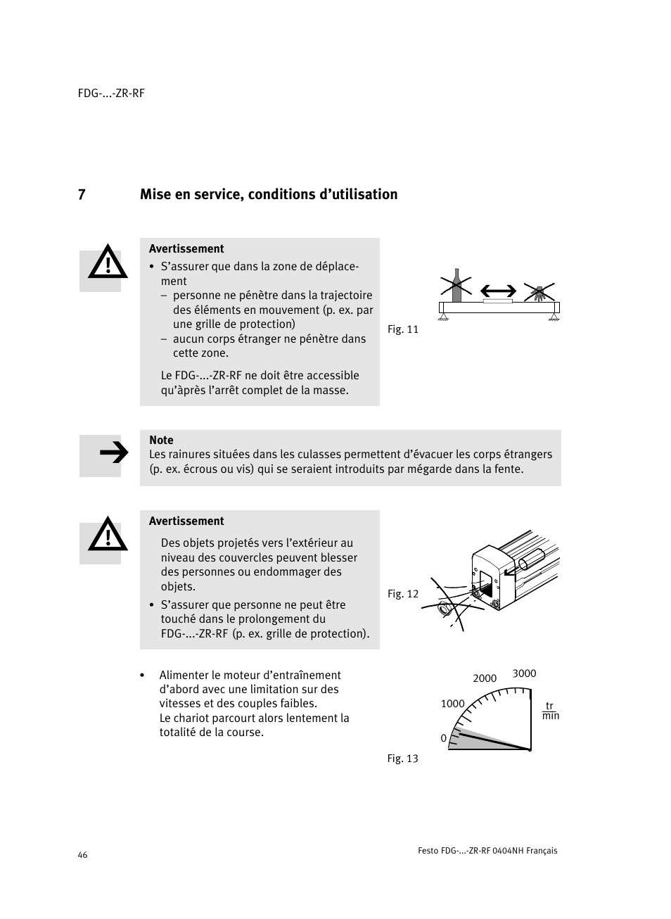 7mise en service, conditions d’utilisation | Festo Пассивные нправляющиеFDG-ZR-RF User Manual | Page 46 / 76