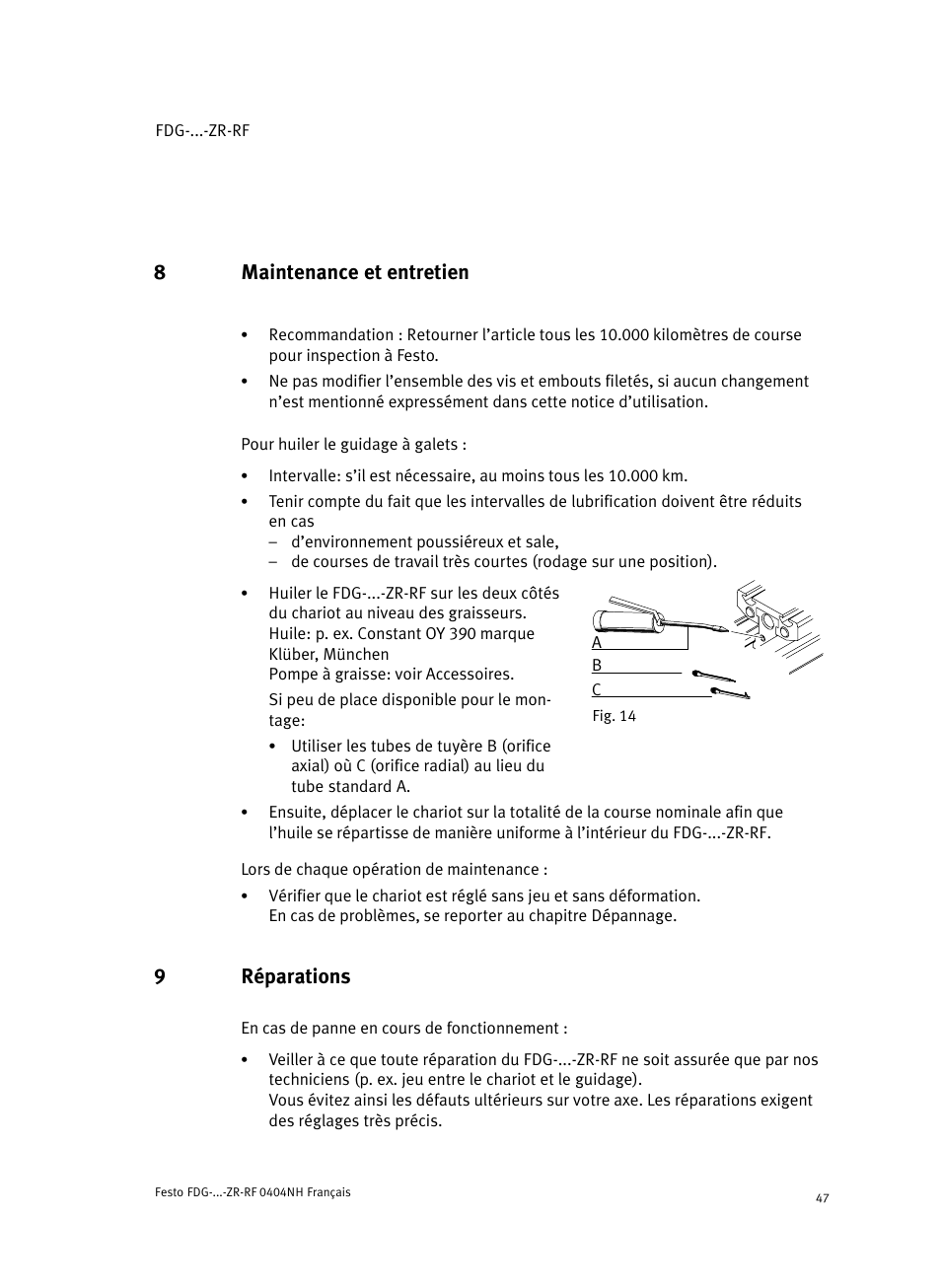 8 maintenance et entretien, 9 réparations, 8maintenance et entretien | 9réparations | Festo Пассивные нправляющиеFDG-ZR-RF User Manual | Page 47 / 76