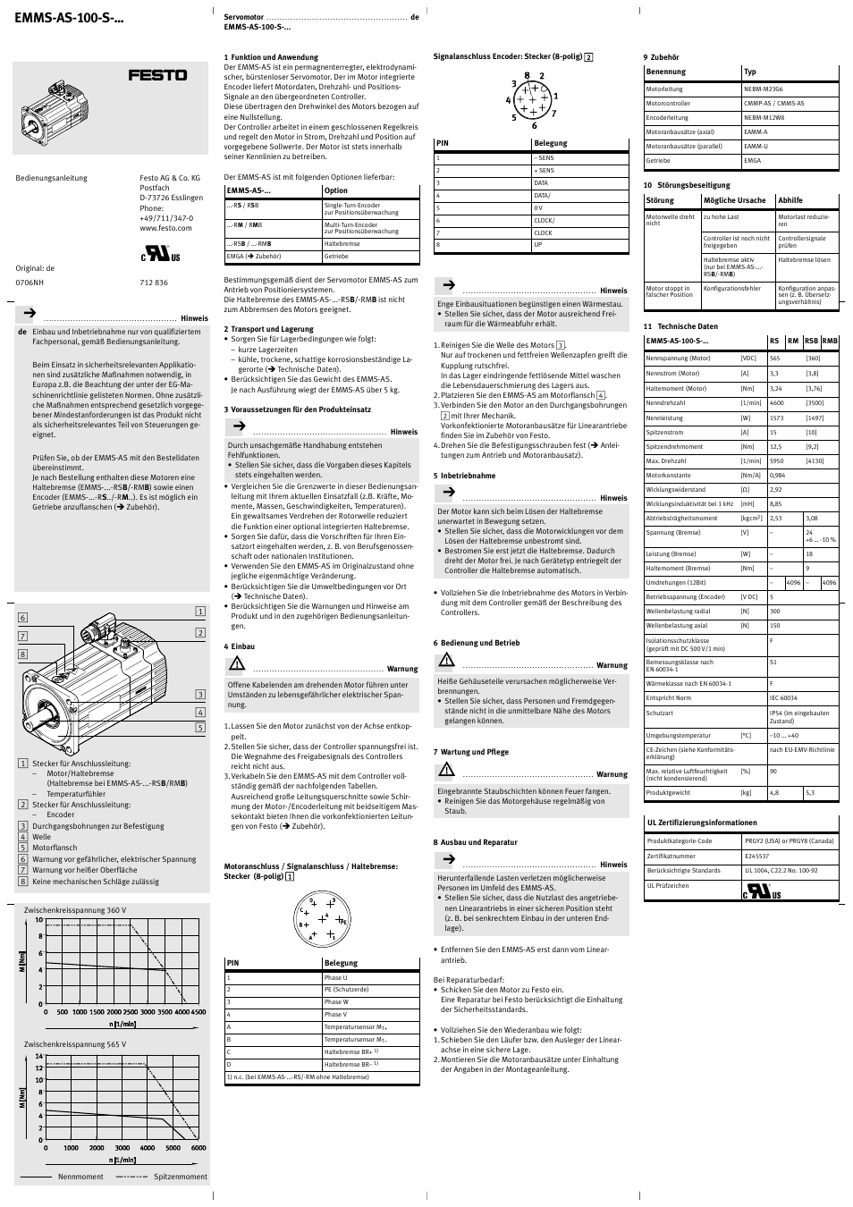 Festo Серводвигатели EMMS-AS-100-S User Manual | 6 pages