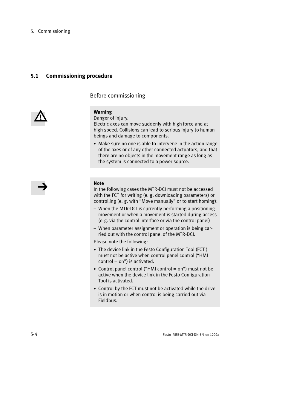 1 commissioning procedure | Festo Электромотор MTR-DCI User Manual | Page 102 / 316