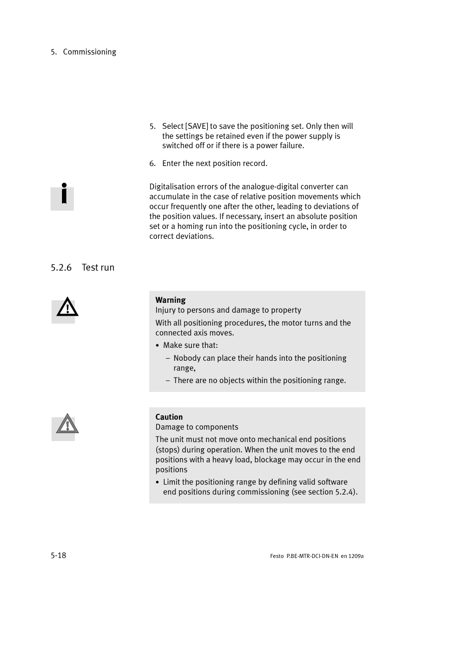 6 test run | Festo Электромотор MTR-DCI User Manual | Page 116 / 316
