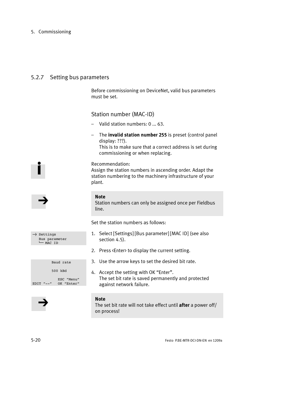 7 setting bus parameters, Station number (mac-id) | Festo Электромотор MTR-DCI User Manual | Page 118 / 316
