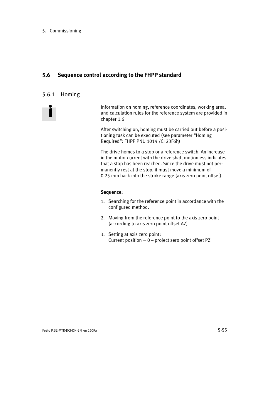 6 sequence control according to the fhpp standard, 1 homing | Festo Электромотор MTR-DCI User Manual | Page 153 / 316