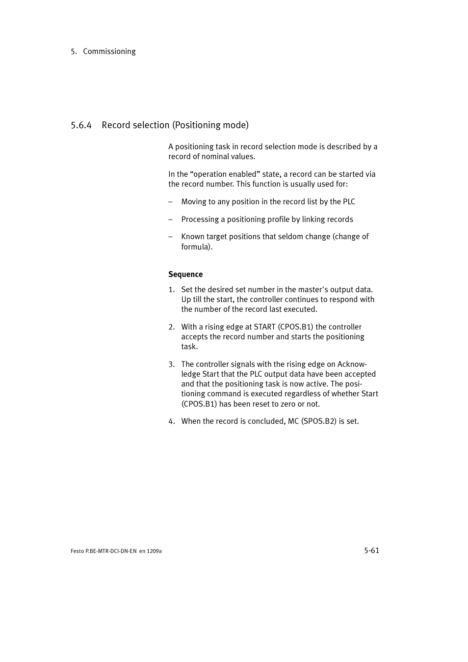 4 record selection (positioning mode) | Festo Электромотор MTR-DCI User Manual | Page 159 / 316