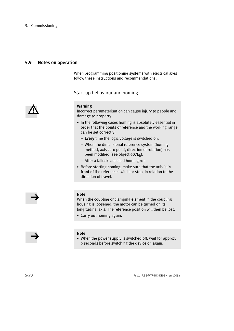 9 notes on operation | Festo Электромотор MTR-DCI User Manual | Page 188 / 316