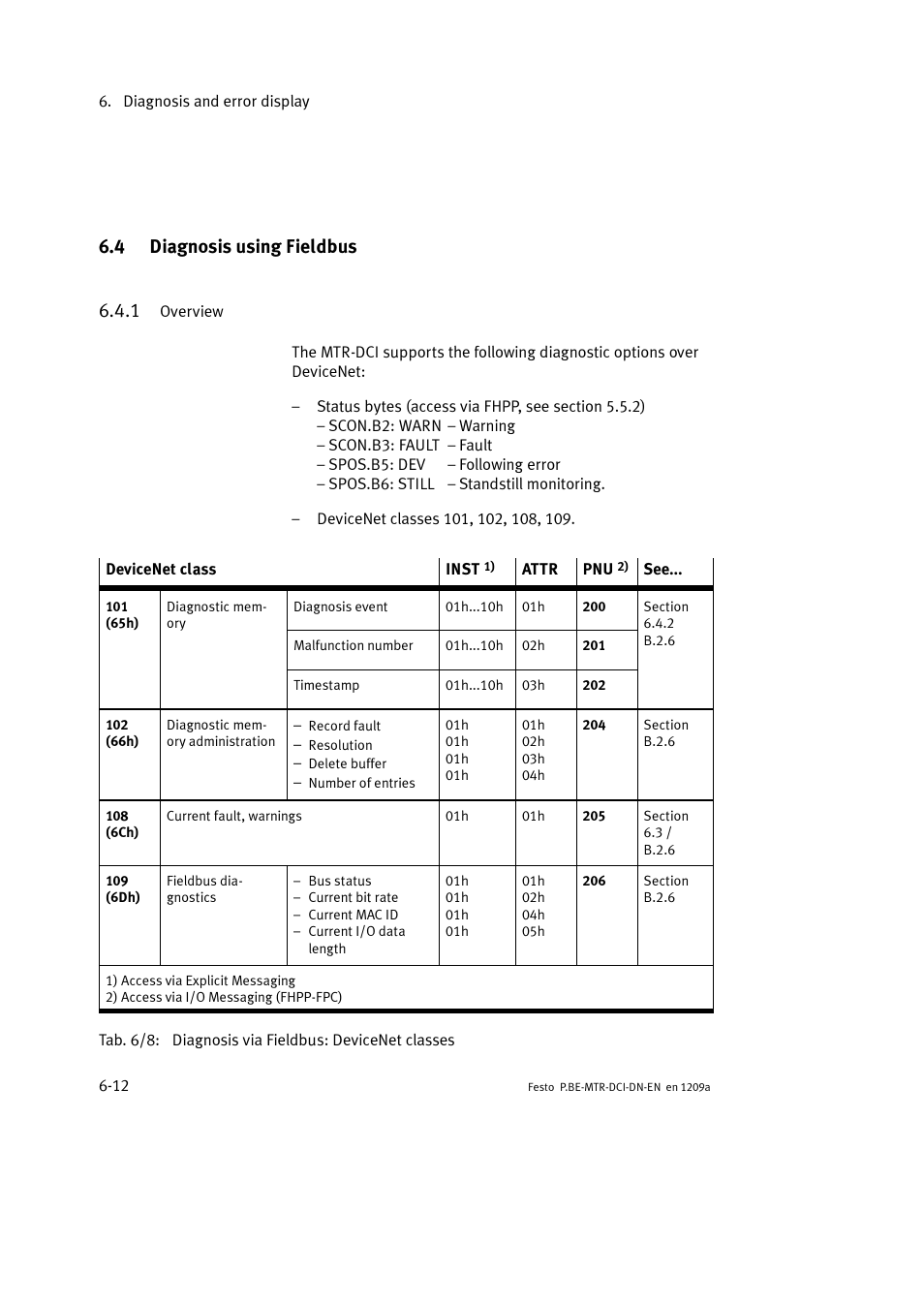 4 diagnosis using fieldbus, 1 overview, 4 diagnosis using fieldbus 6.4.1 | Festo Электромотор MTR-DCI User Manual | Page 202 / 316