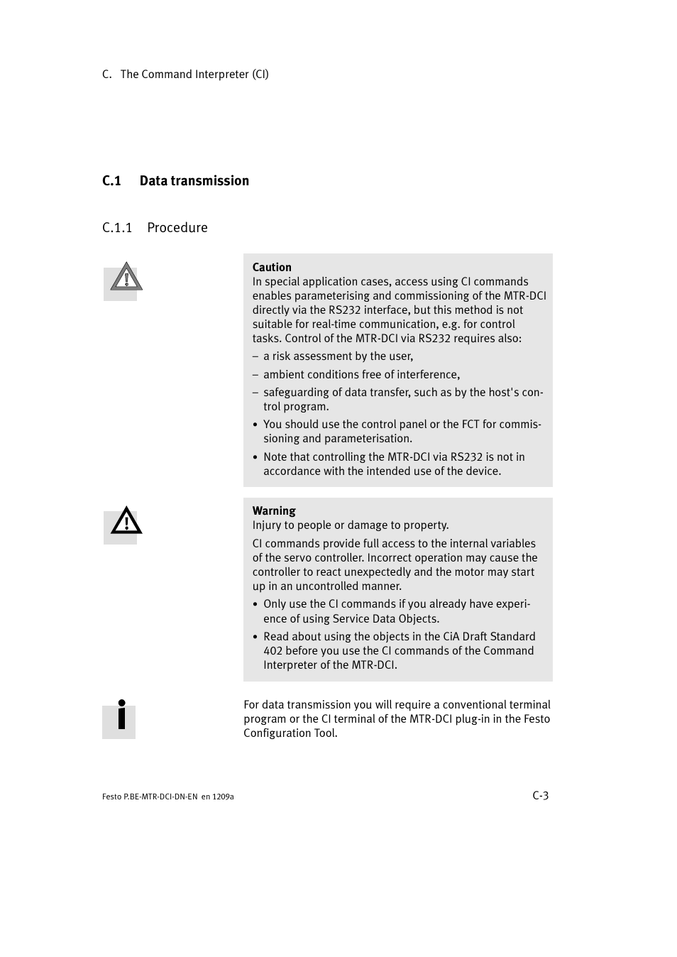 C.1 data transmission, C.1.1 procedure | Festo Электромотор MTR-DCI User Manual | Page 277 / 316