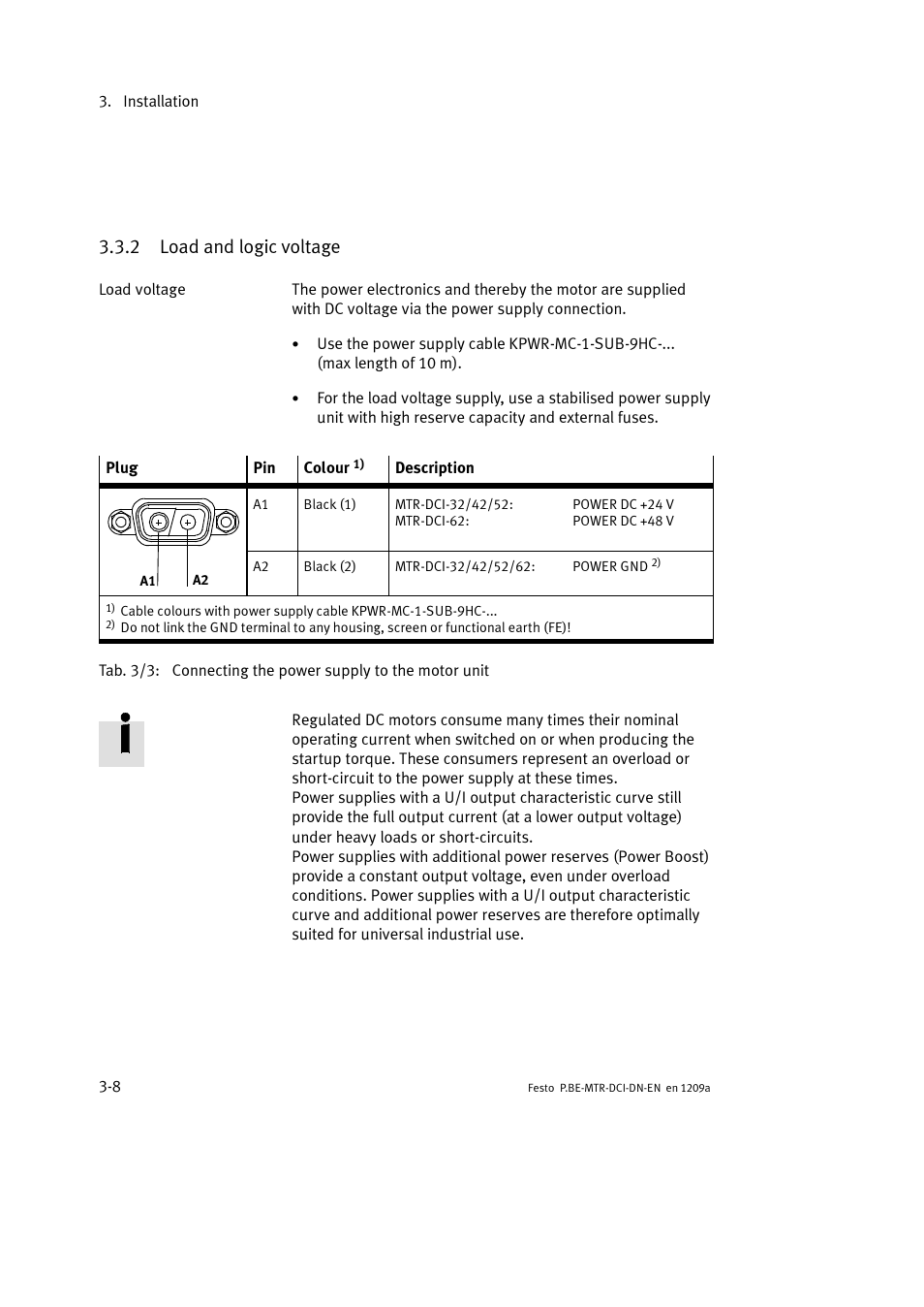 2 load and logic voltage | Festo Электромотор MTR-DCI User Manual | Page 64 / 316