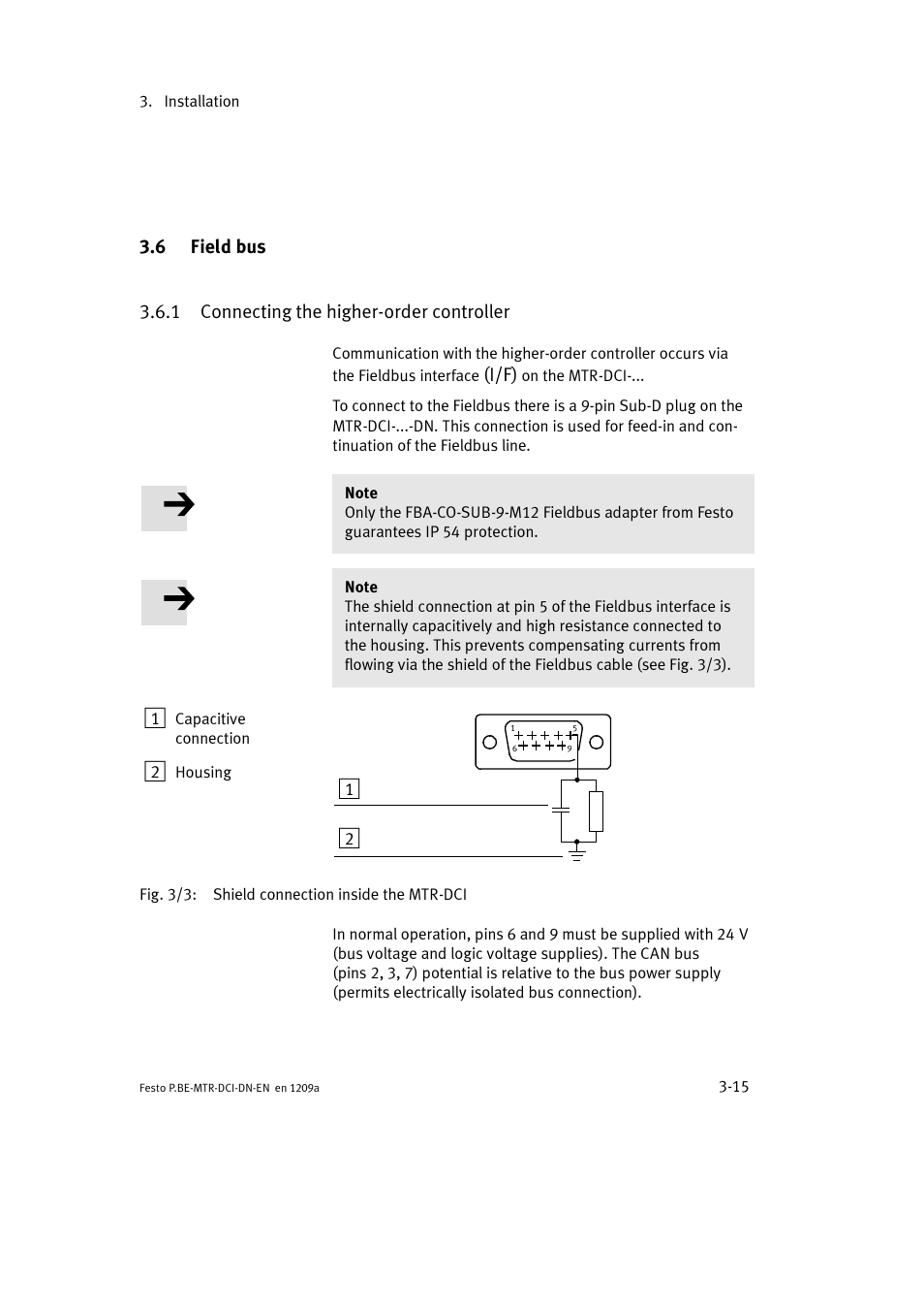 6 field bus, 1 connecting the higher-order controller | Festo Электромотор MTR-DCI User Manual | Page 71 / 316