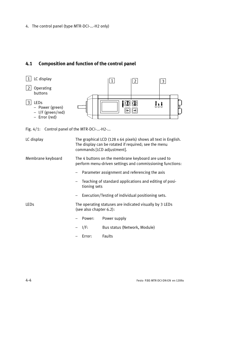 1 composition and function of the control panel | Festo Электромотор MTR-DCI User Manual | Page 78 / 316