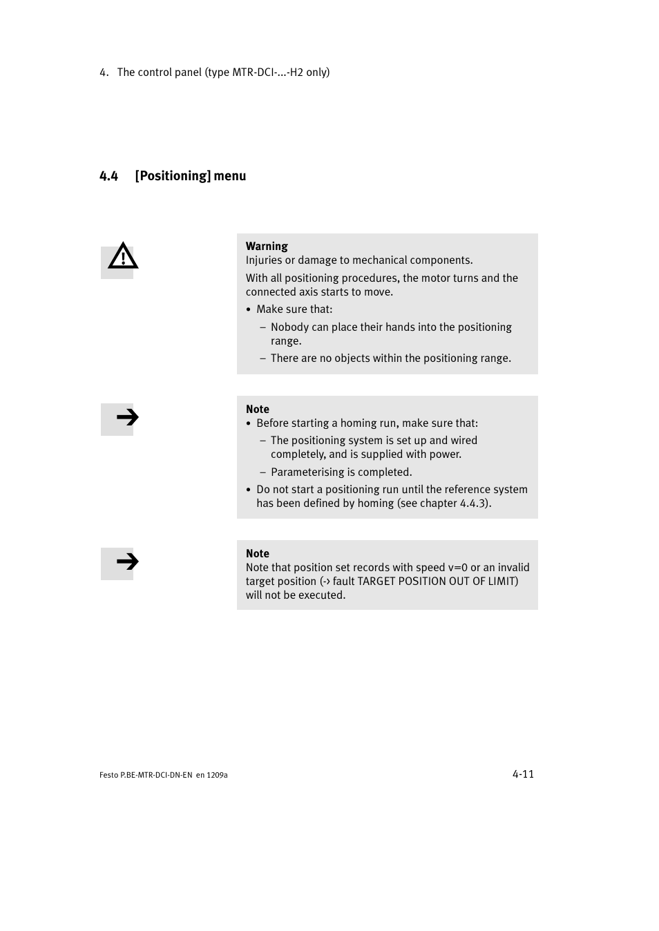 4 [positioning] menu | Festo Электромотор MTR-DCI User Manual | Page 85 / 316