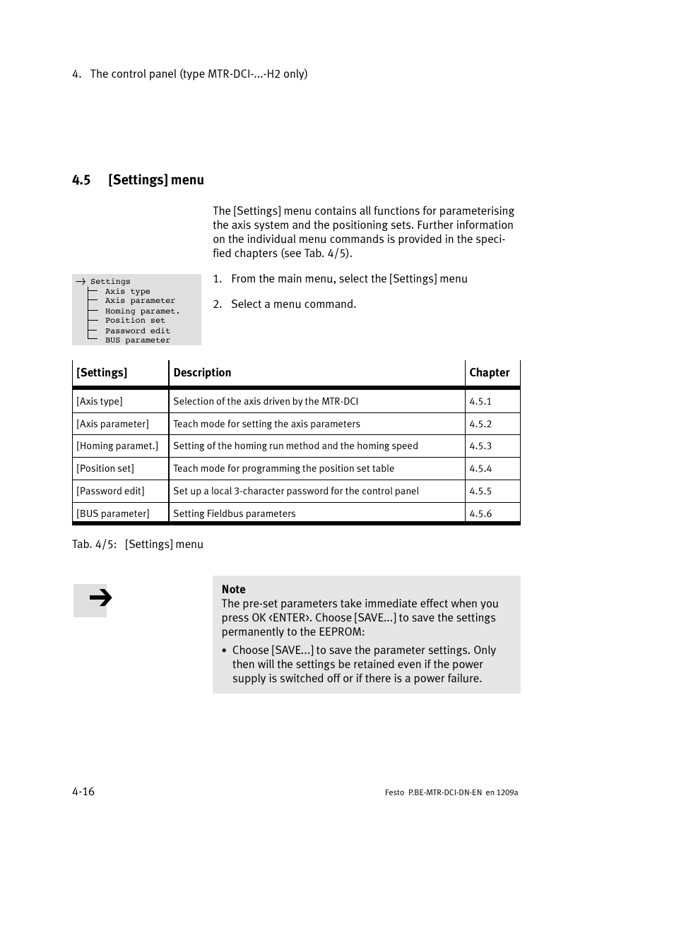 5 [settings] menu | Festo Электромотор MTR-DCI User Manual | Page 90 / 316