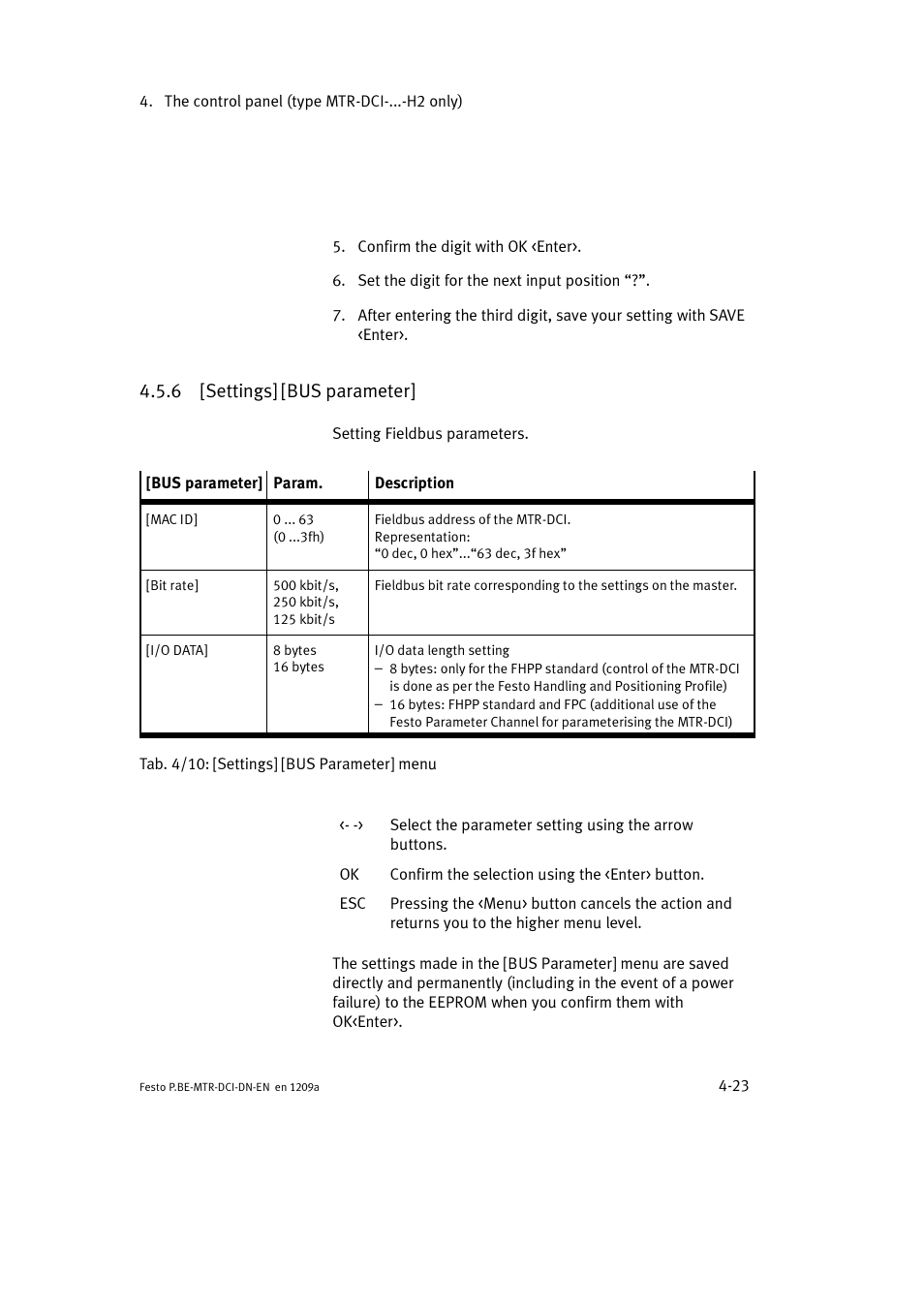 6 [settings] [bus parameter | Festo Электромотор MTR-DCI User Manual | Page 97 / 316