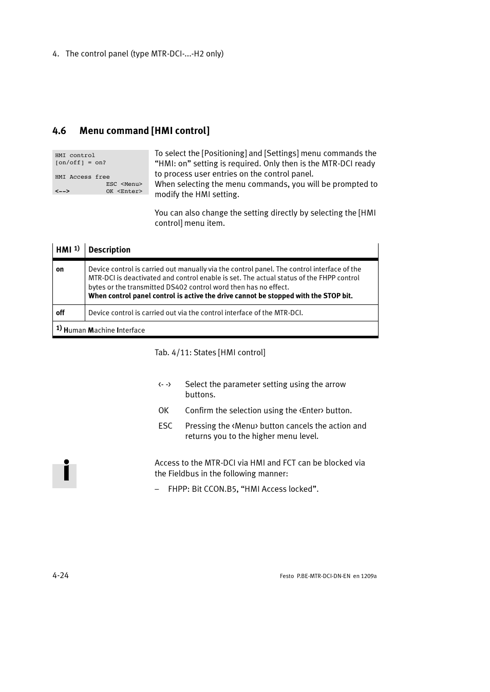 6 menu command [hmi control | Festo Электромотор MTR-DCI User Manual | Page 98 / 316