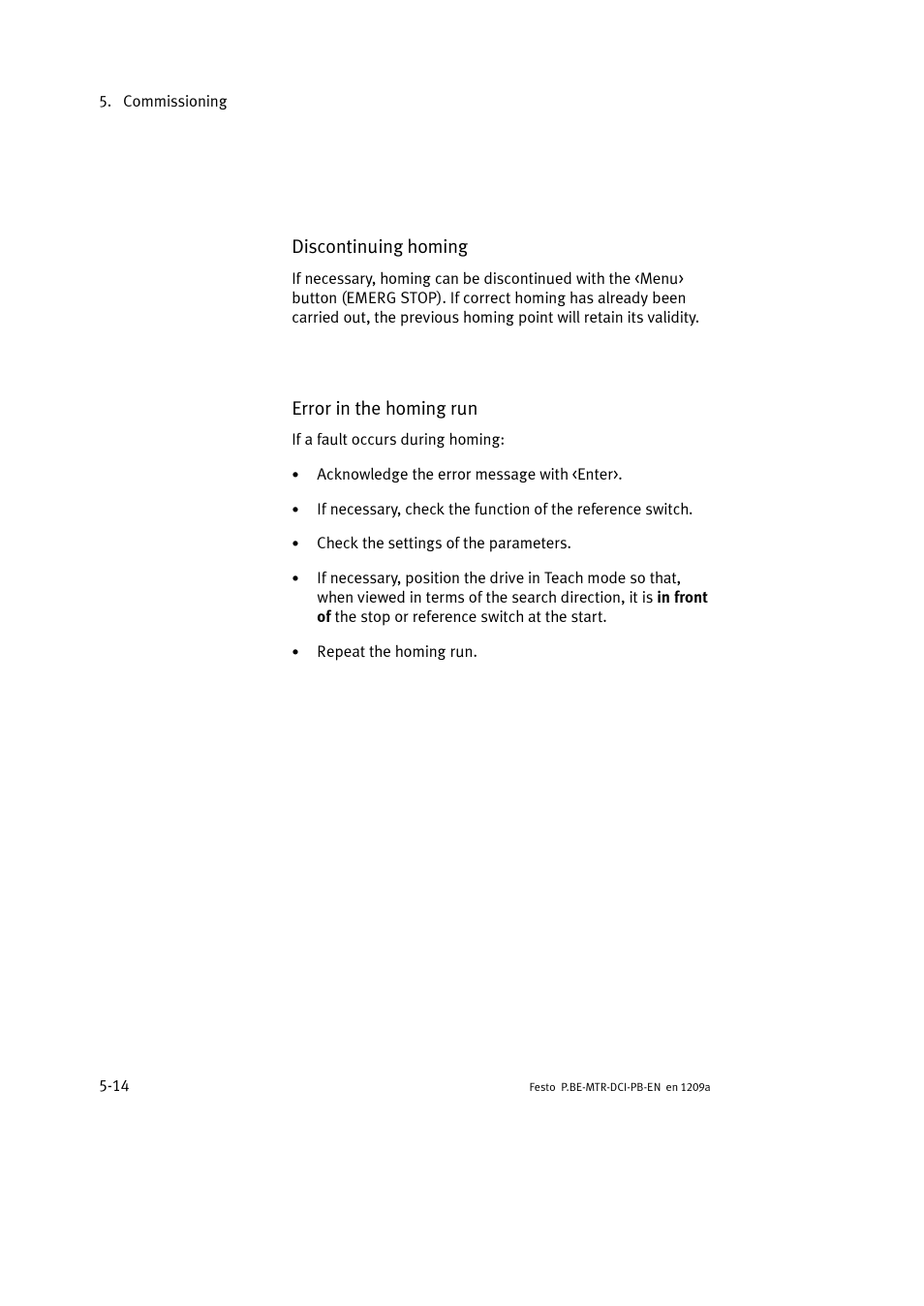 Discontinuing homing, Error in the homing run | Festo Электромотор MTR-DCI User Manual | Page 102 / 306