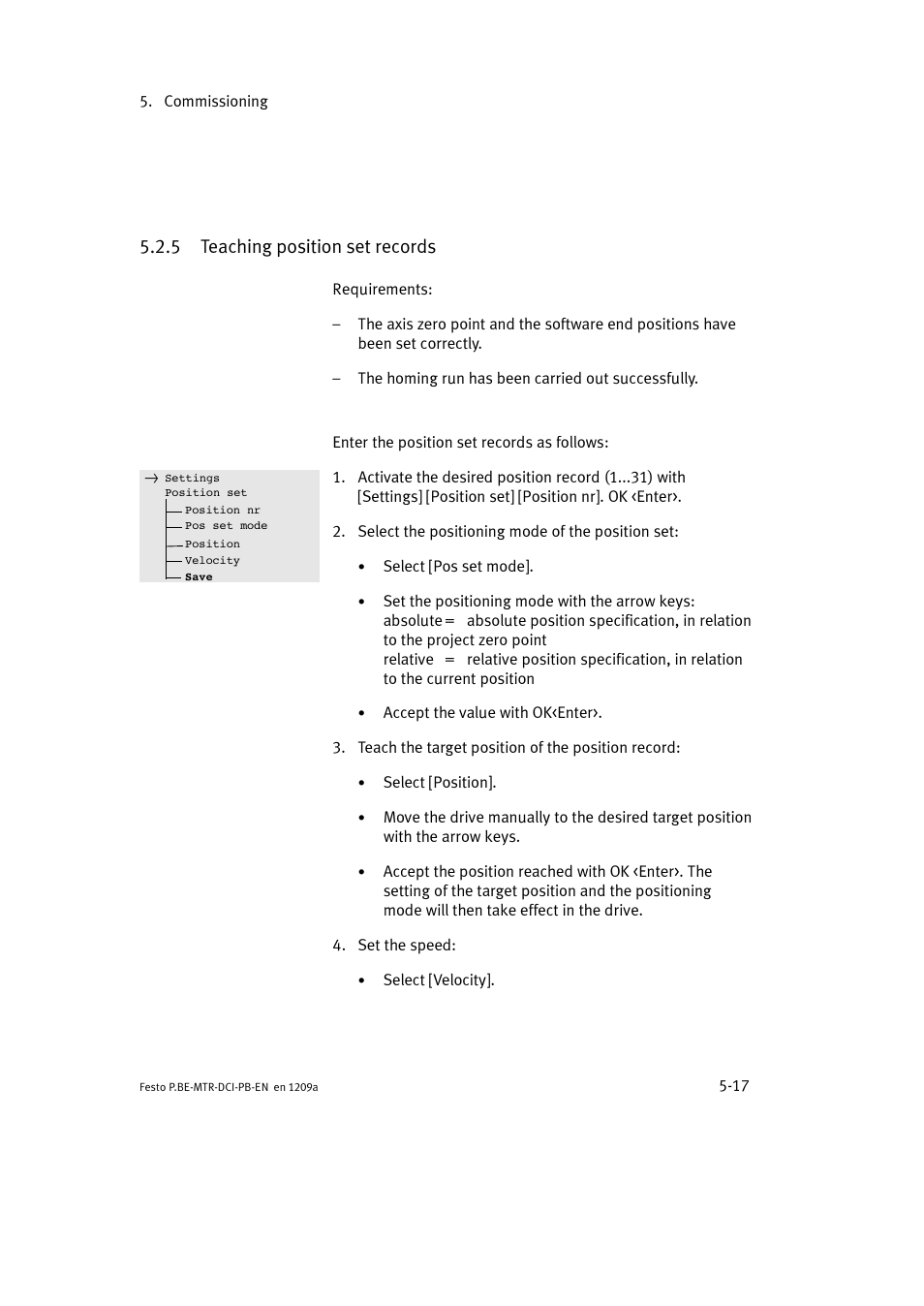 5 teaching position set records | Festo Электромотор MTR-DCI User Manual | Page 105 / 306