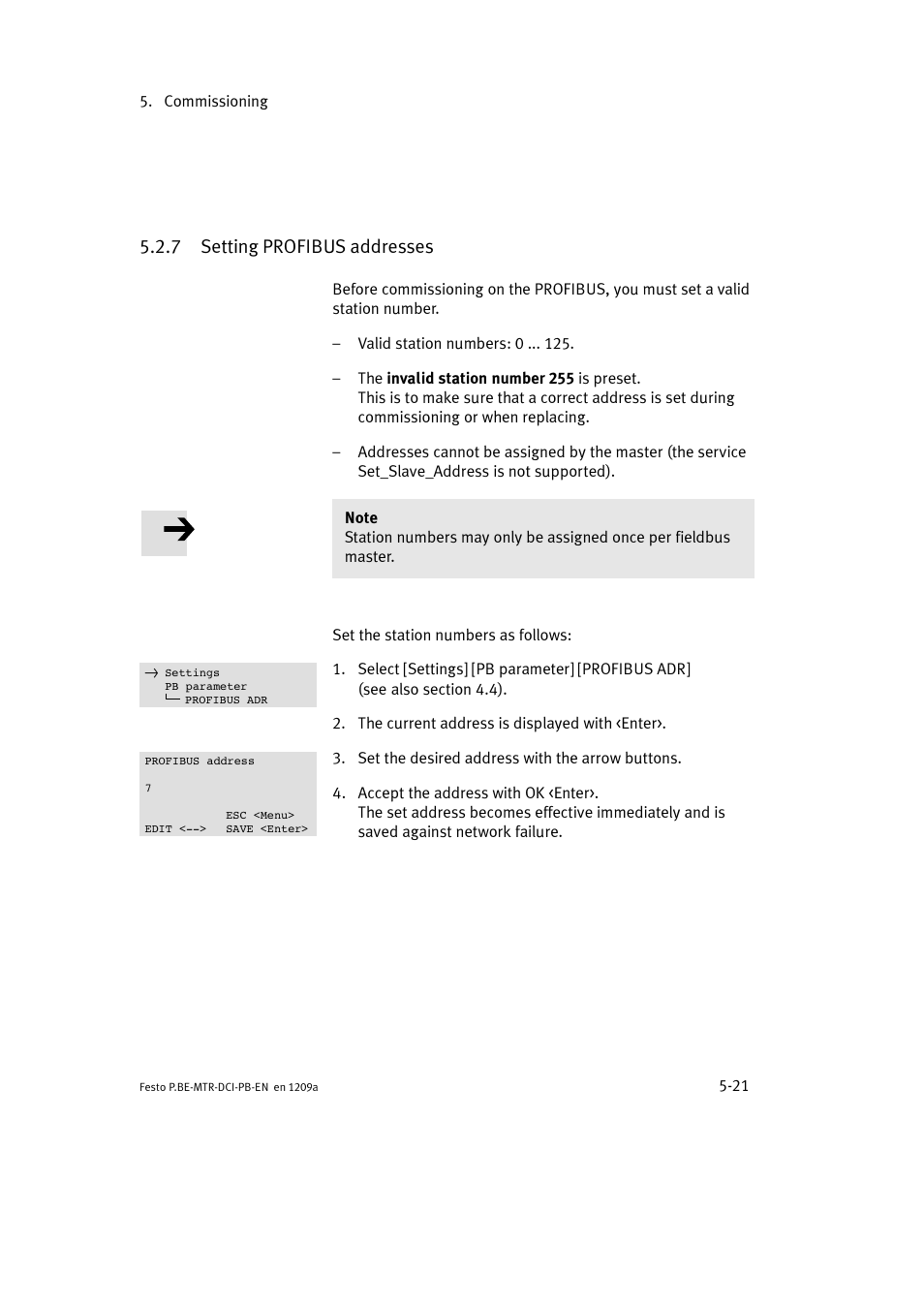 7 setting profibus addresses | Festo Электромотор MTR-DCI User Manual | Page 109 / 306