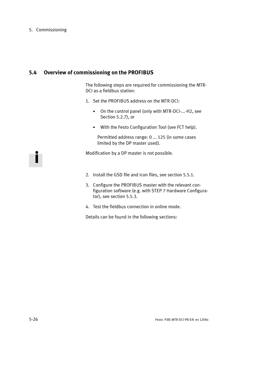 4 overview of commissioning on the profibus | Festo Электромотор MTR-DCI User Manual | Page 114 / 306