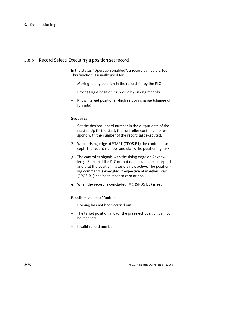 5 record select: executing a position set record | Festo Электромотор MTR-DCI User Manual | Page 158 / 306