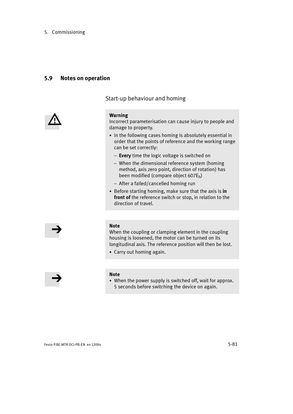 9 notes on operation | Festo Электромотор MTR-DCI User Manual | Page 169 / 306