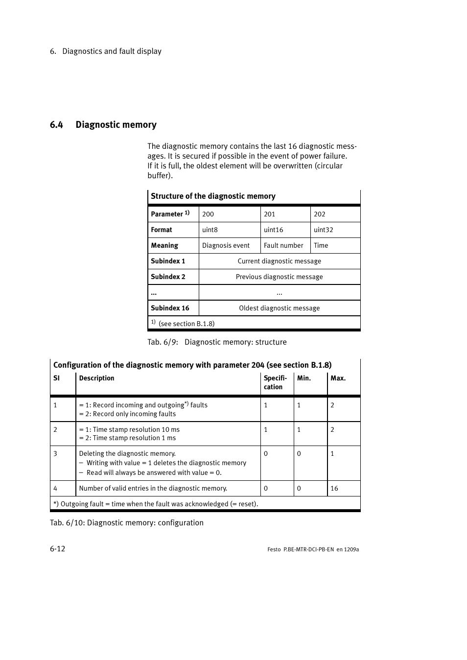 4 diagnostic memory | Festo Электромотор MTR-DCI User Manual | Page 184 / 306