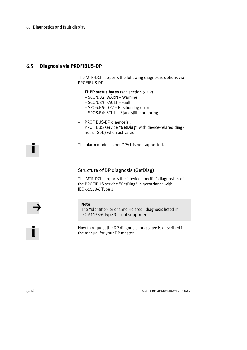 5 diagnosis via profibus-dp | Festo Электромотор MTR-DCI User Manual | Page 186 / 306