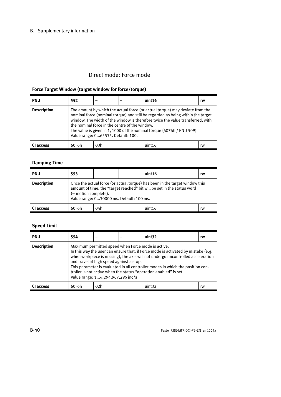 Direct mode: force mode | Festo Электромотор MTR-DCI User Manual | Page 246 / 306