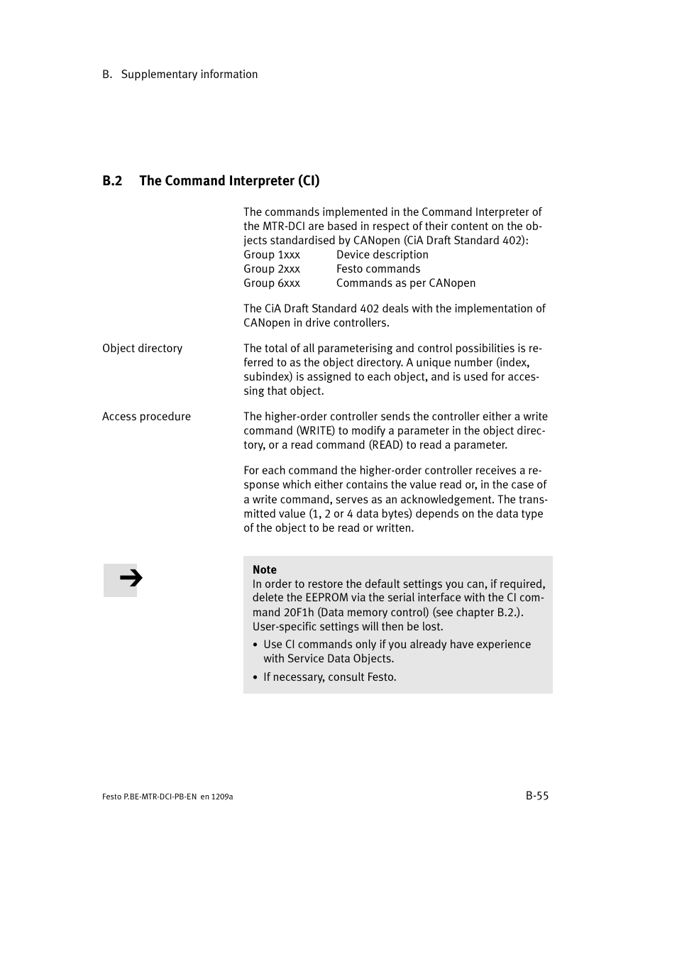 B.2 the command interpreter (ci) | Festo Электромотор MTR-DCI User Manual | Page 261 / 306