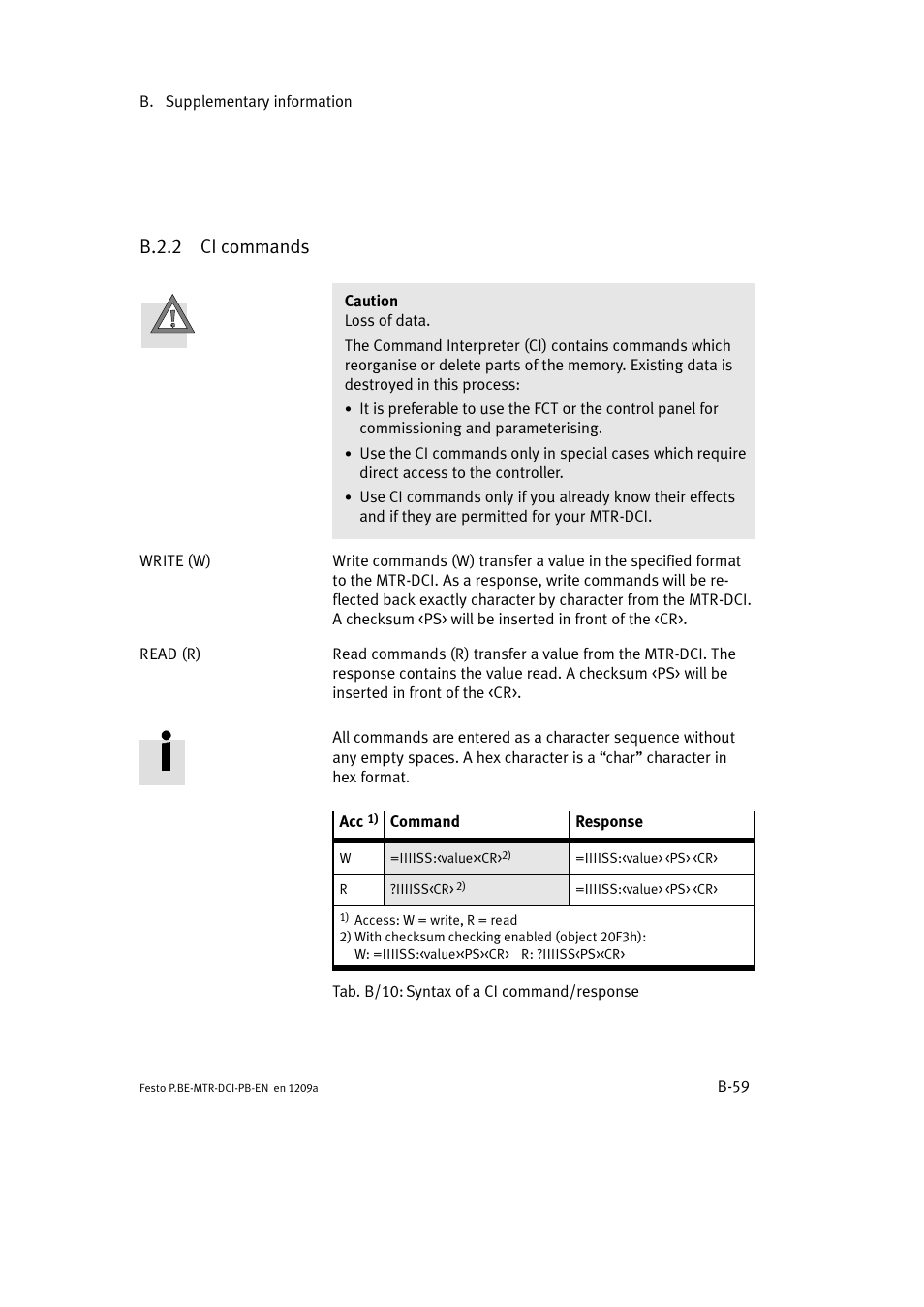 B.2.2 ci commands | Festo Электромотор MTR-DCI User Manual | Page 265 / 306