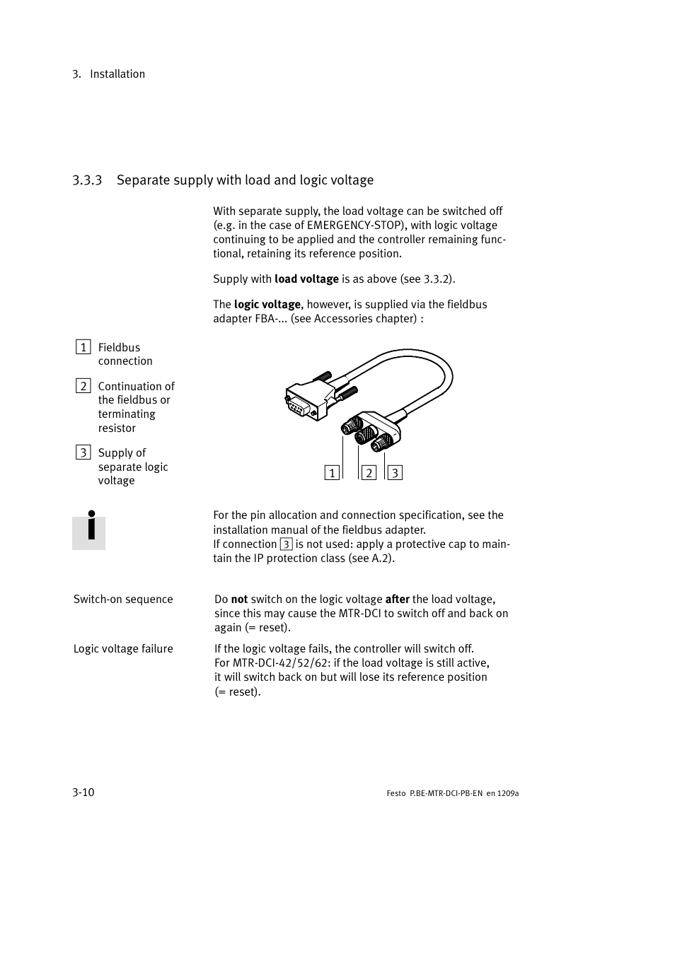 3 separate supply with load and logic voltage | Festo Электромотор MTR-DCI User Manual | Page 58 / 306