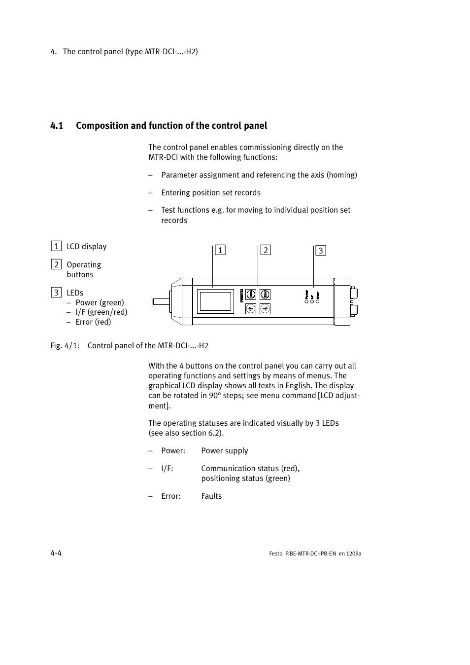 1 composition and function of the control panel | Festo Электромотор MTR-DCI User Manual | Page 70 / 306