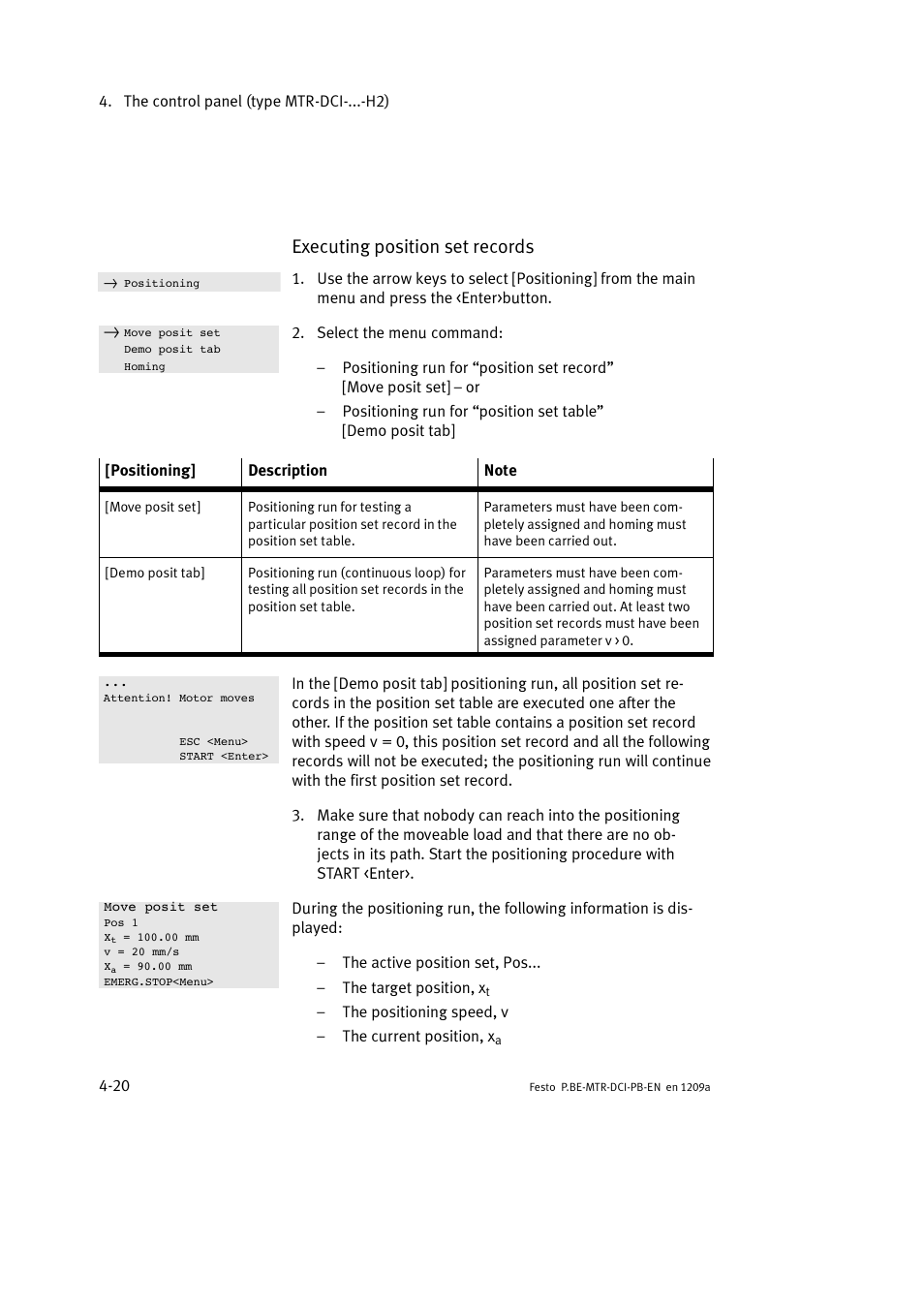 Executing position set records | Festo Электромотор MTR-DCI User Manual | Page 86 / 306
