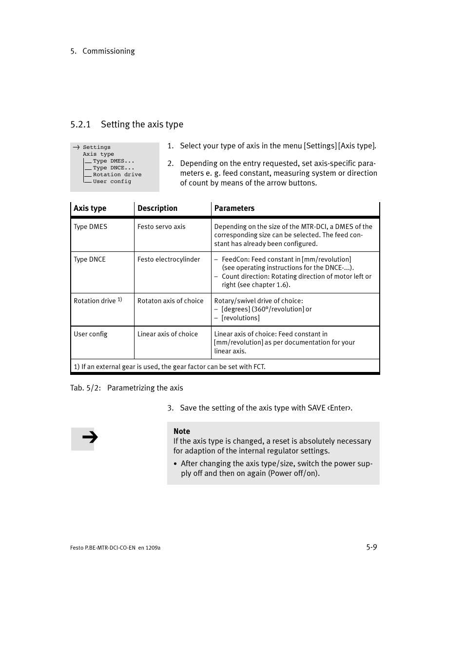 1 setting the axis type | Festo Электромотор MTR-DCI User Manual | Page 107 / 352