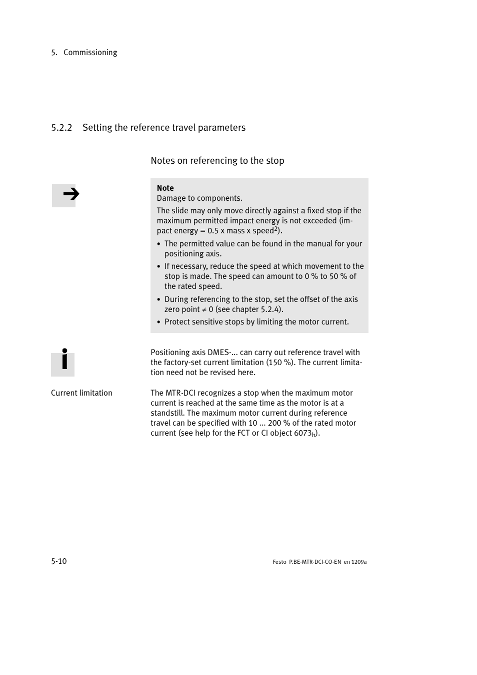 2 setting the reference travel parameters | Festo Электромотор MTR-DCI User Manual | Page 108 / 352