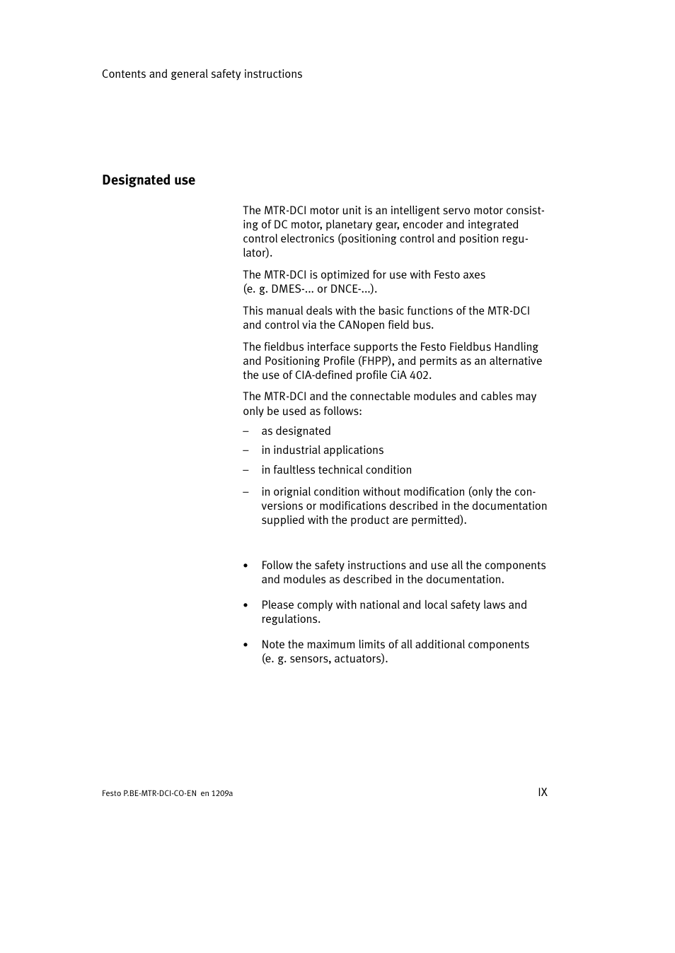 Designated use | Festo Электромотор MTR-DCI User Manual | Page 11 / 352
