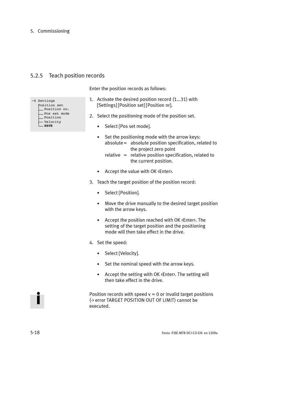 5 teach position records | Festo Электромотор MTR-DCI User Manual | Page 116 / 352