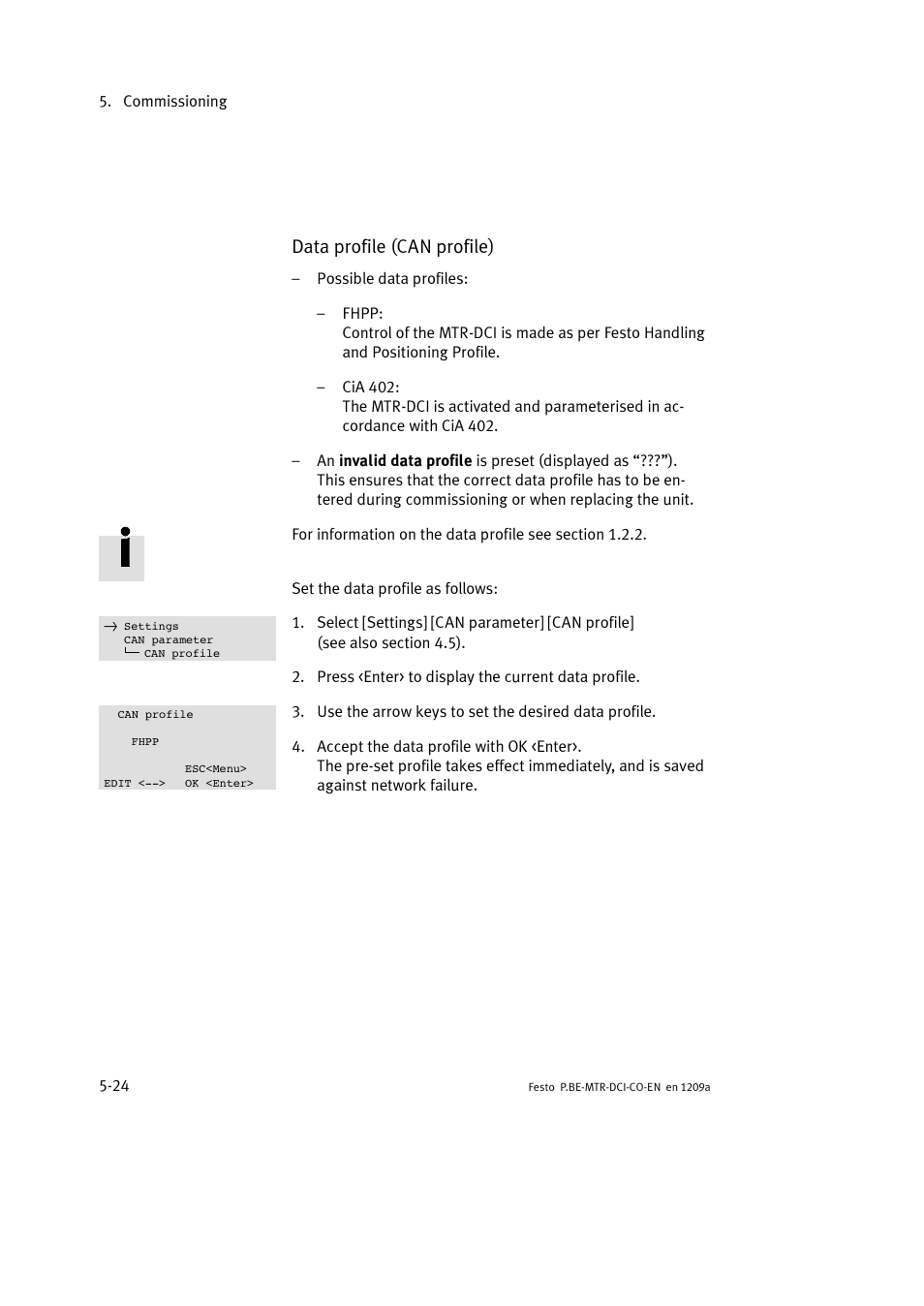 Data profile (can profile) | Festo Электромотор MTR-DCI User Manual | Page 122 / 352