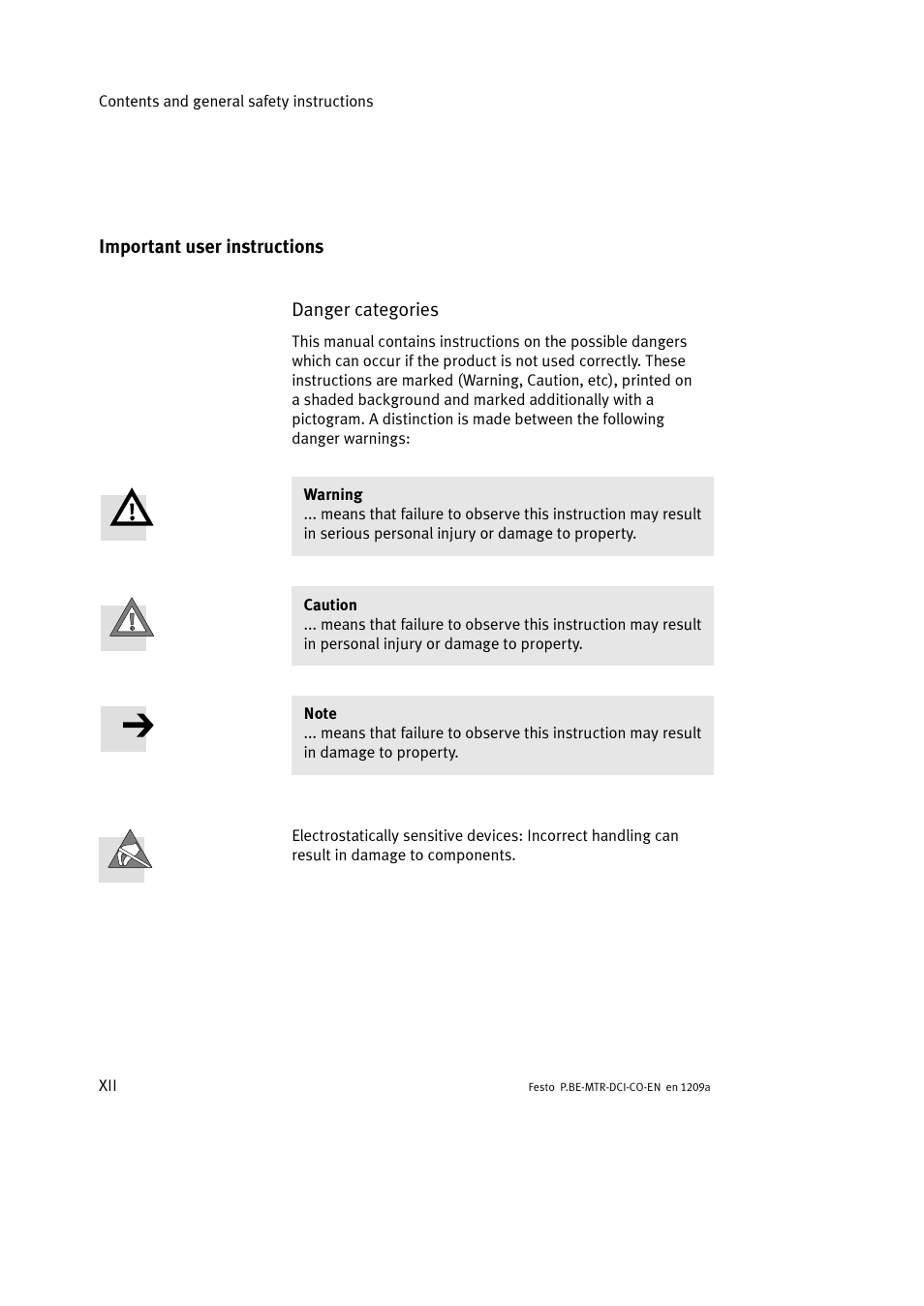 Important user instructions | Festo Электромотор MTR-DCI User Manual | Page 14 / 352