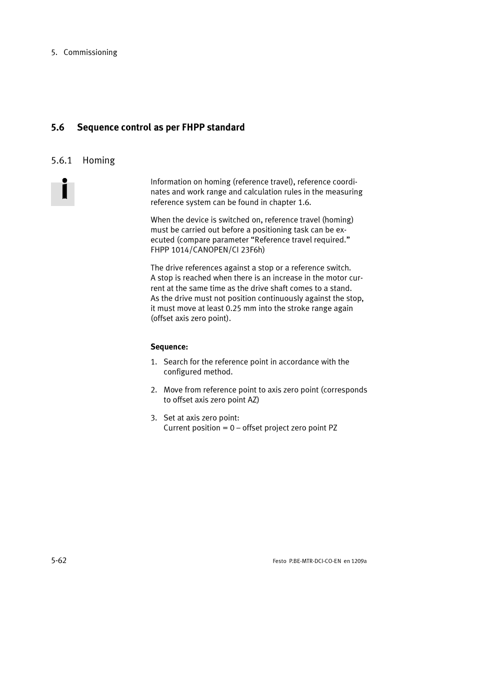 6 sequence control as per fhpp standard, 1 homing | Festo Электромотор MTR-DCI User Manual | Page 160 / 352